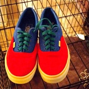 Red blue and green Vans shoes 10 1/2.